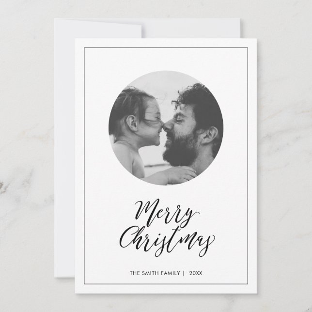 Black & White | Minimal Merry Christmas Photo Holiday Card (Front)