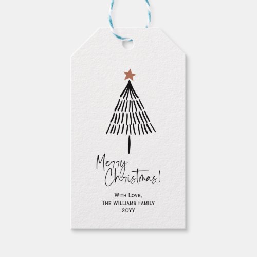 Black White Minimal Merry Christmas Tree Gift Tags