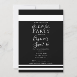 Black & White Minimal Minimal Sweet 16 Birthday Invitation