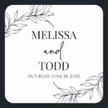 Black White Minimal Minimalist Branch Leaf Wedding Square Sticker<br><div class="desc">This is a Black White Minimal Minimalist Branch and Leaf Wreath Wedding Party Favor Sticker!</div>