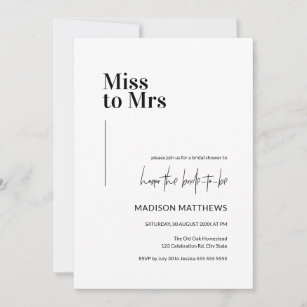 Black & White Minimal Miss to Mrs Bridal Shower  Invitation