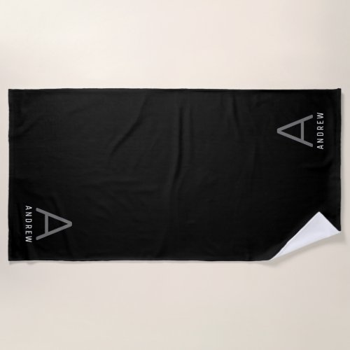 Black White Minimal Modern Monogram Initial Beach Towel