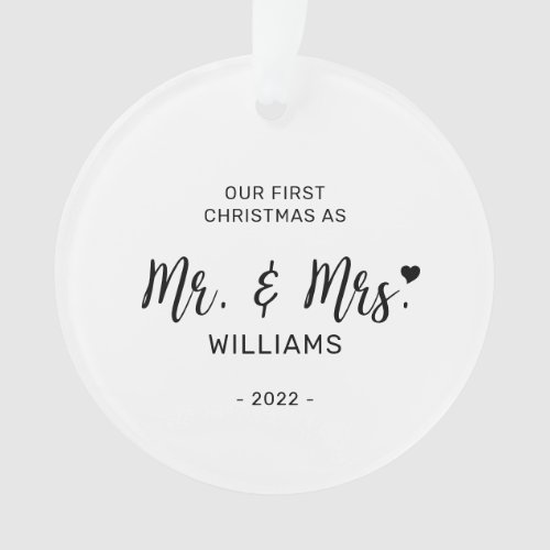 Black  White Minimal Mr Mrs First Christmas Photo Ornament