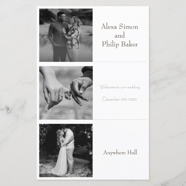 Black & White Minimal Photo Wedding menu (Front)