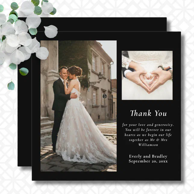 Black White Minimal Photo Wedding Thank You Card | Zazzle