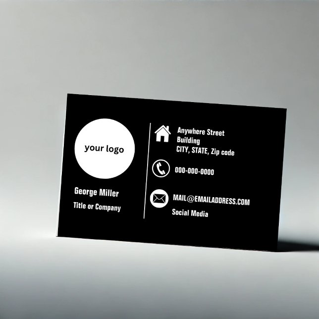 black white minimal professional round logo business card (Creator Uploaded)