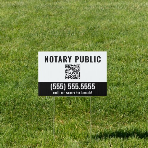Black  White Minimal QR Code Notary Public Yard Sign