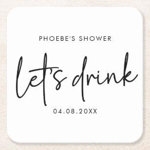 Black & White Minimal Script Bridal Shower Coaster
