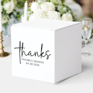 Black & White Minimal Script Bridal Shower Square Favor Boxes