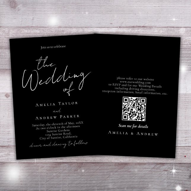 Black White Minimal Script Elegant QR Code Wedding Invitation (Creator Uploaded)