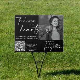 Black White Minimal Script QR Code Memorial Photo Sign