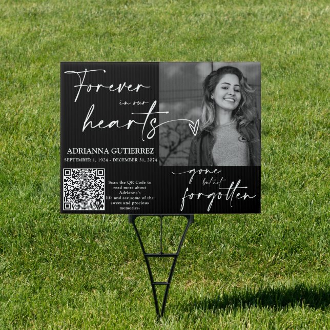 Black White Minimal Script QR Code Memorial Photo Sign (Insitu)