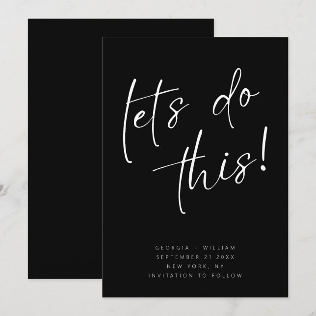 Black & White Minimal Script Typography Save The Date (Front/Back)