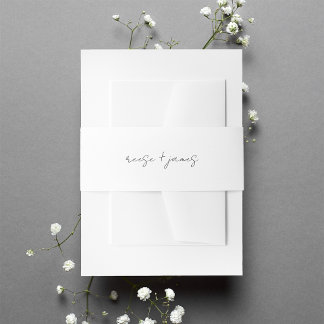 Black & White Minimal Script Wedding Invitation Belly Band
