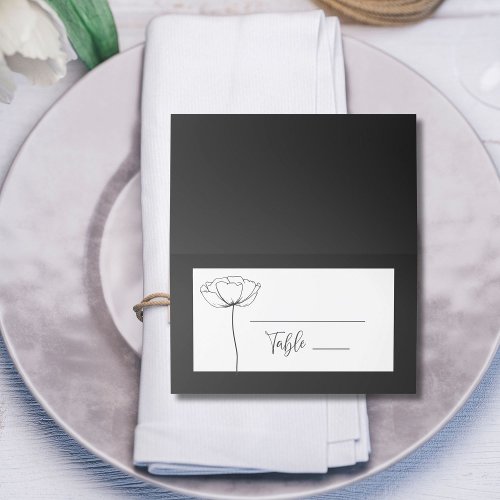 Black White Minimal Sophisticated Elegant Script Place Card