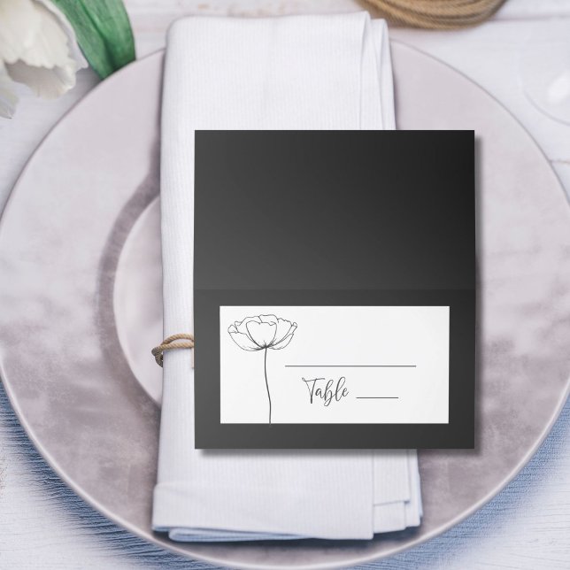 Black White Minimal Sophisticated Elegant Script Place Card (Creator Uploaded)