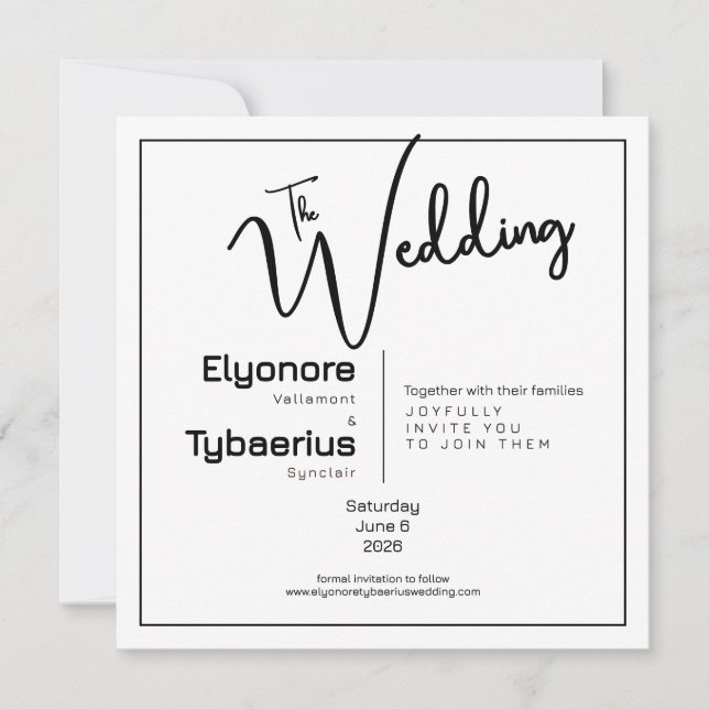 Black & White Minimal Square Wedding Invitation (Front)