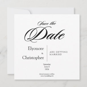 Black & White Minimal Square Wedding Save the Date Card
