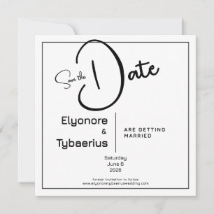 Black & White Minimal Square Wedding Save the Date Card