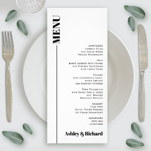 Black, white minimal typography wedding menu card