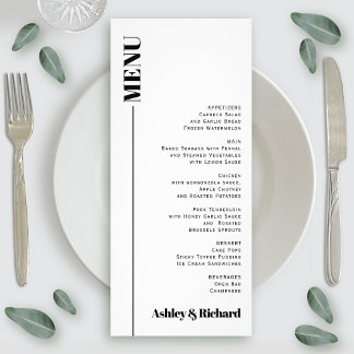 Black, white minimal typography wedding menu card