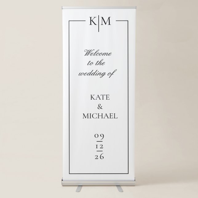 Black & White Minimal Welcome To Our Wedding Sign (Front)