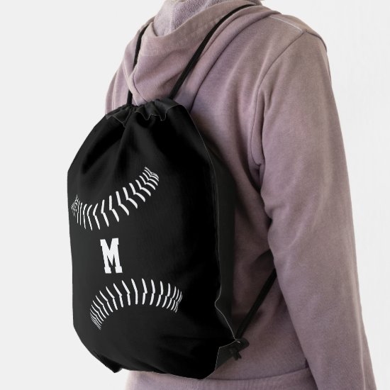 black white minimalism baseball softball drawstring bag