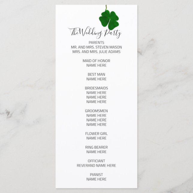 Black White Minimalism Four-Leaved Clover  Program (Back)