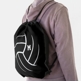 black white minimalism volleyball monogrammed drawstring bag