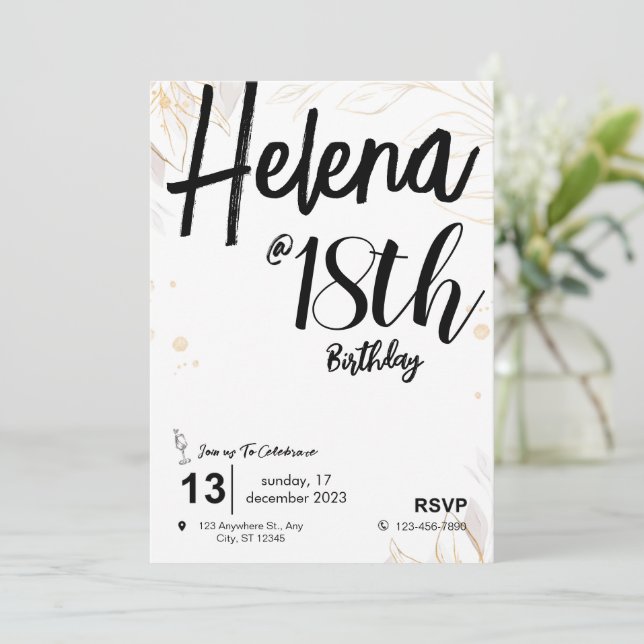 Black & White Minimalist 18th celebrati Birthday  Invitation (Standing Front)