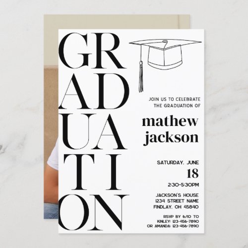 Black White Minimalist 24 Graduation Party Invitation