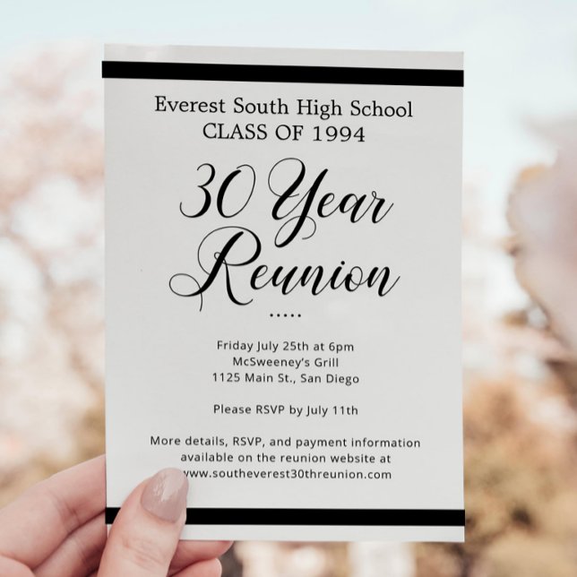 Black White Minimalist 30 Year Class Reunion Invitation (Creator Uploaded)