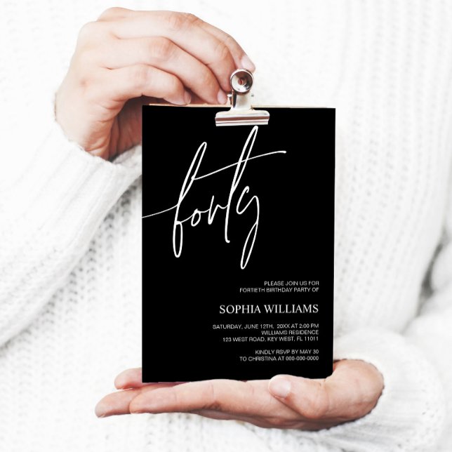 Black & White Minimalist 40th Birthday Invitation (Creator Uploaded)