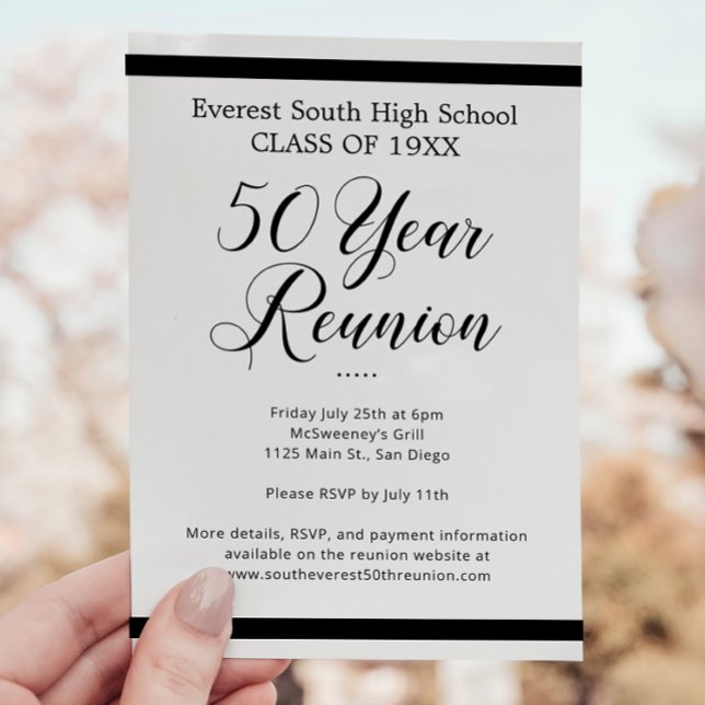 Black White Minimalist 50 Year Class Reunion Invitation (Creator Uploaded)