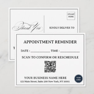 Black White Minimalist Appointment Reminder Postcard
