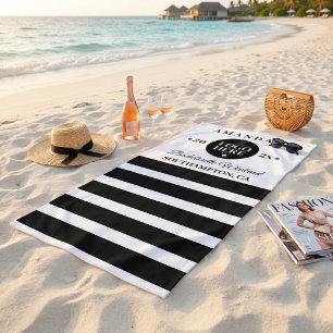 Black White Minimalist Bachelorette Weekend Logo Beach Towel
