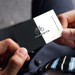 Black & White Minimalist Bicycle Cyclist QR Code Business Card