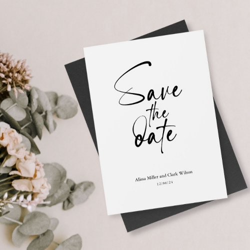 Black  White Minimalist Bold Save The Date Script Invitation