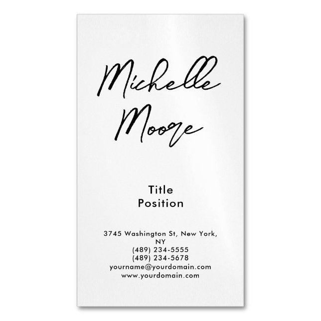 Black & White Minimalist Business Card Magnet (Front Vertical)