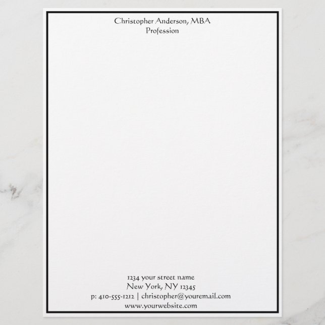 Black White Minimalist Business Professional  Letterhead (Front)