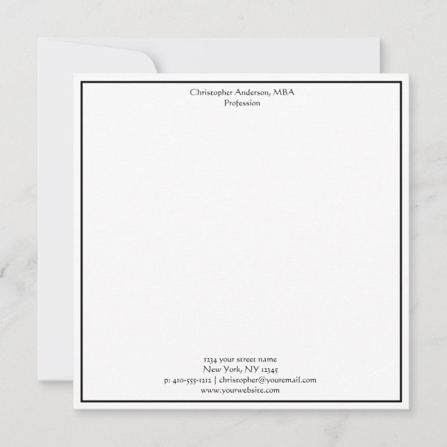 Black White Minimalist Business Professional  Note Card (Front)