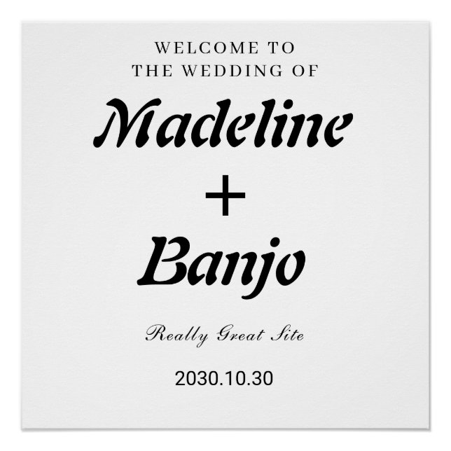 Black & White Minimalist Calligraphy Wedding  Poster (Front)