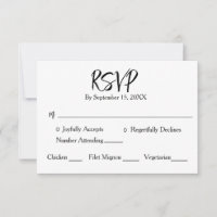Black White Minimalist Calligraphy Wedding  RSVP Card