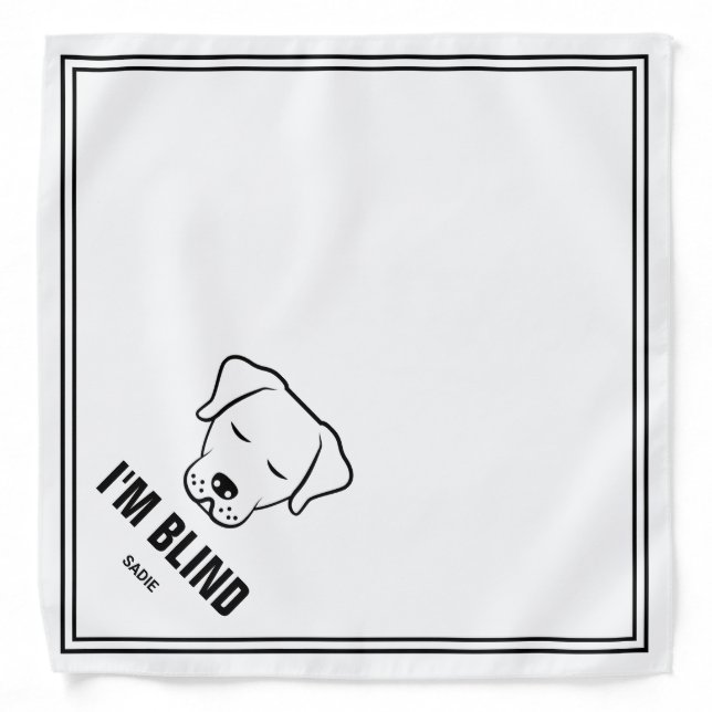 Black & White Minimalist Cartoon Dog Blind Dog Bandana (Front)