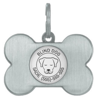 Black & White Minimalist Cartoon Dog Blind Dog Pet ID Tag