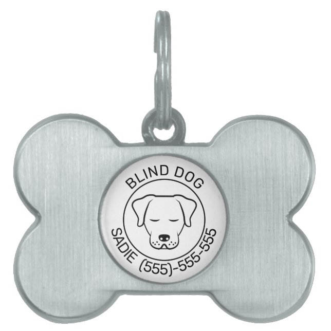 Black & White Minimalist Cartoon Dog Blind Dog Pet ID Tag (Front)