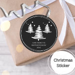 Black White Minimalist Christmas Trees Classic Round Sticker<br><div class="desc">Make these holidays elegant with a sweet Christmas Tree design allowing for easy customization.  Perfect for adding your personal touch. Be sure to check out my collection for more color options and a true mix and match experience.</div>