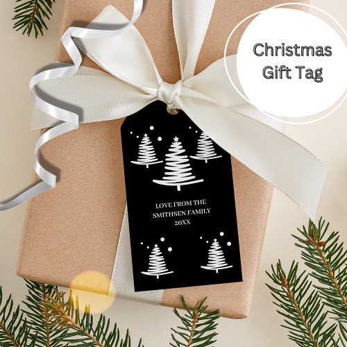Black White Minimalist Christmas Trees Gift Tags
