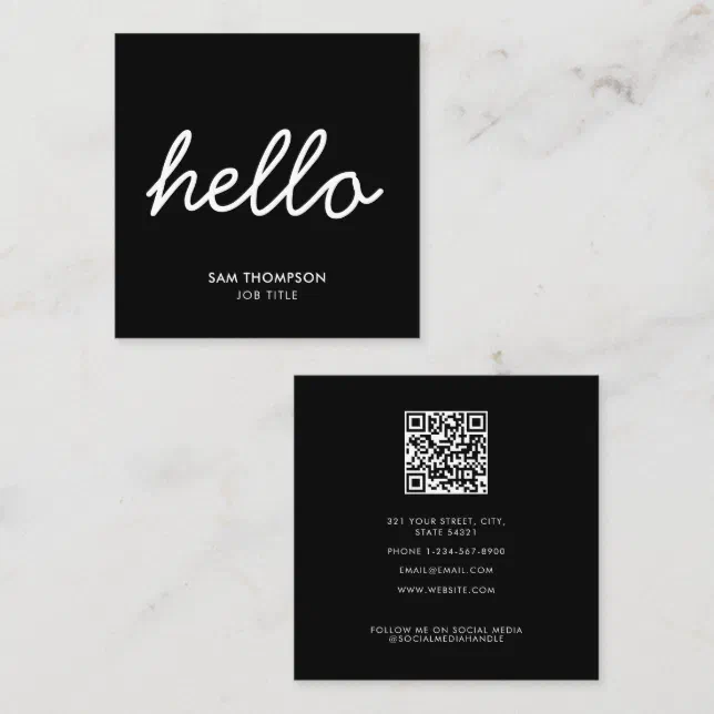 Black & White Minimalist Clean Simple QR Code Square Business Card | Zazzle