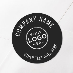 Black White Minimalist Company Logo Classic Round Sticker